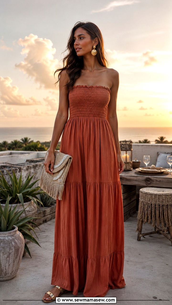 Strapless Maxi Dress Tulum Outfit - 25 Tulum boho outfit ideas