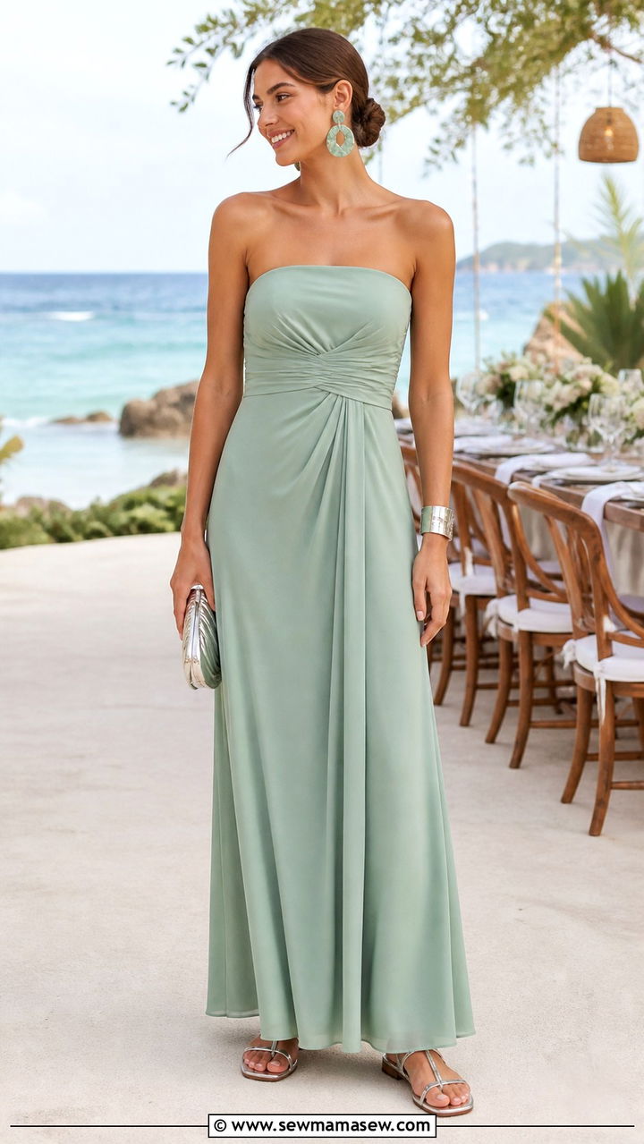 Strapless Maxi Dress With Statement Earrings - 40 Beach vacation outfit ideas
