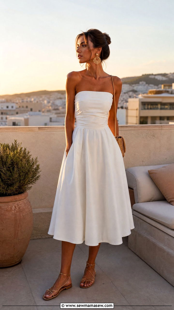 Strapless Midi Dress With Sandals - 35 midi dress outfit ideas for women