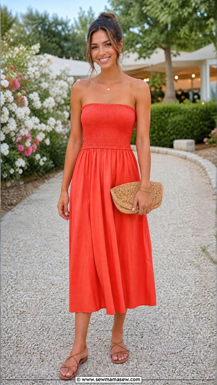 Strapless Smocked Dress Outfit - 35 June outfits for women