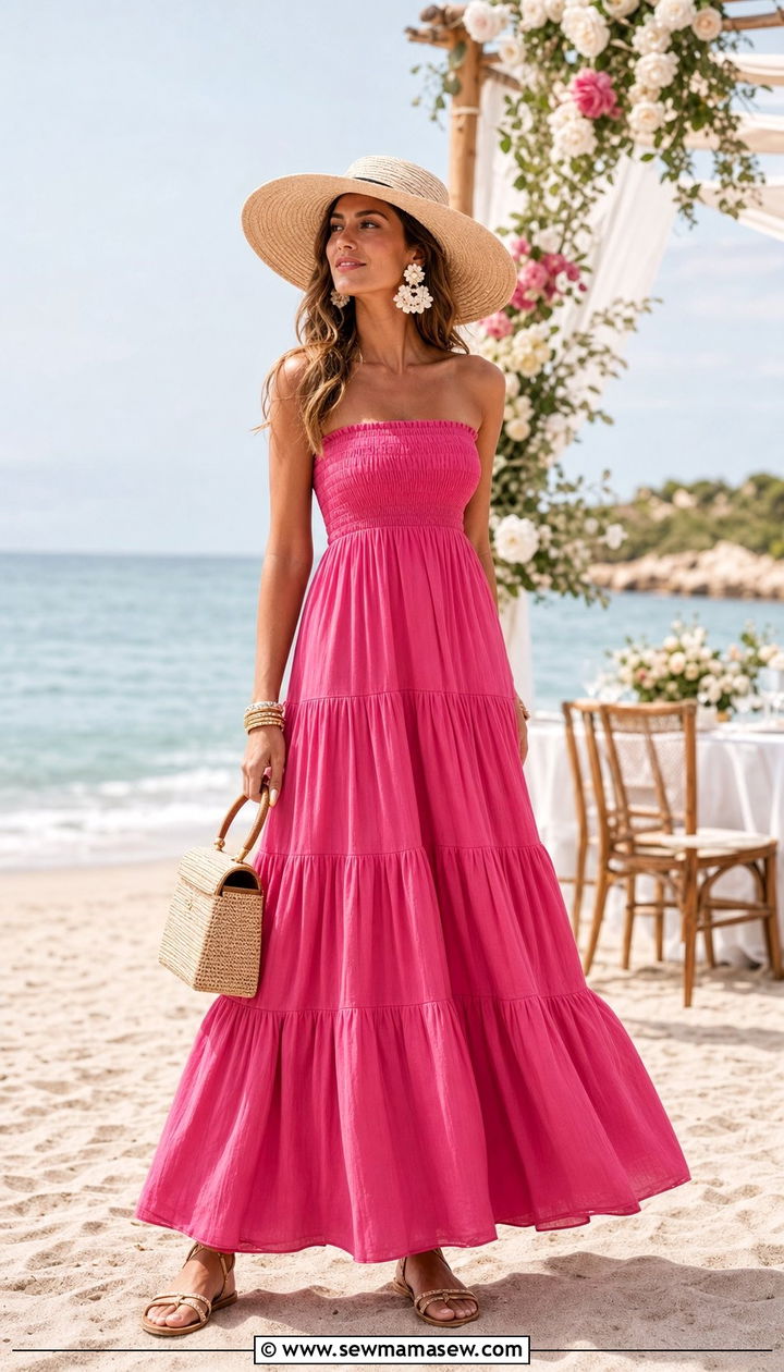 Strapless maxi dress beach outfit - 35 Beach babe outfit ideas