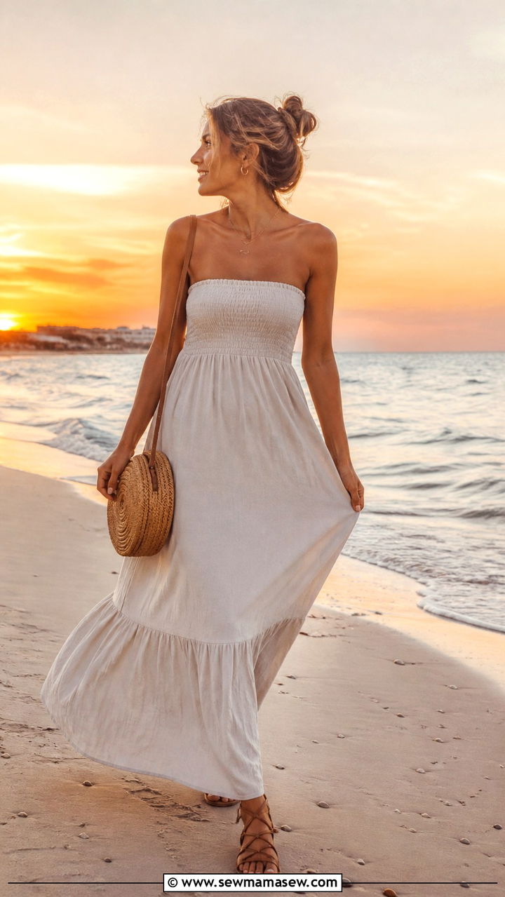 Strapless maxi dress with flat gladiator sandals - 40 What to wear in Tulum