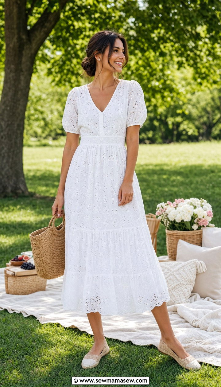 Straw Bag With Eyelet Dress - 25 Straw bag outfit ideas summer