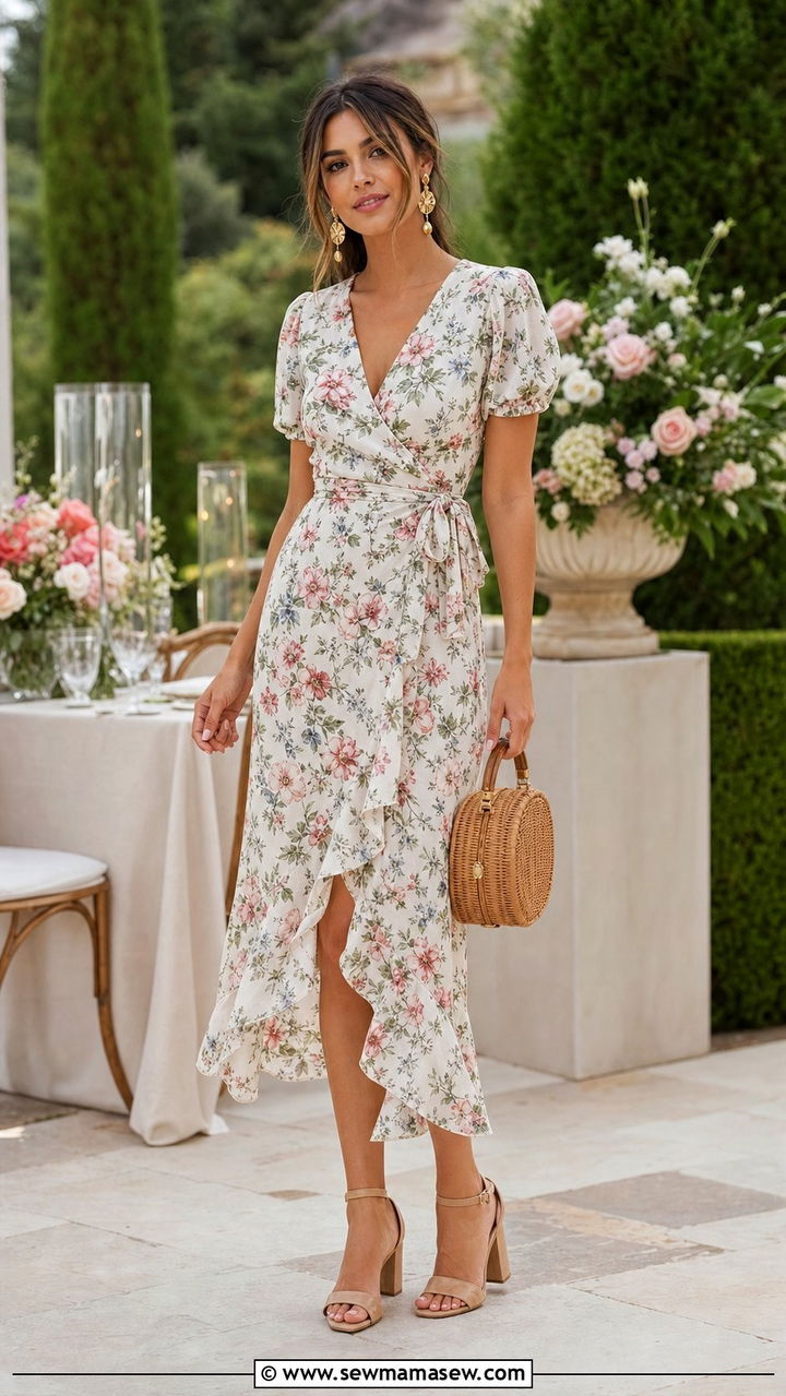 Straw Bag With Floral Wrap Dress - 25 Straw bag outfit ideas summer