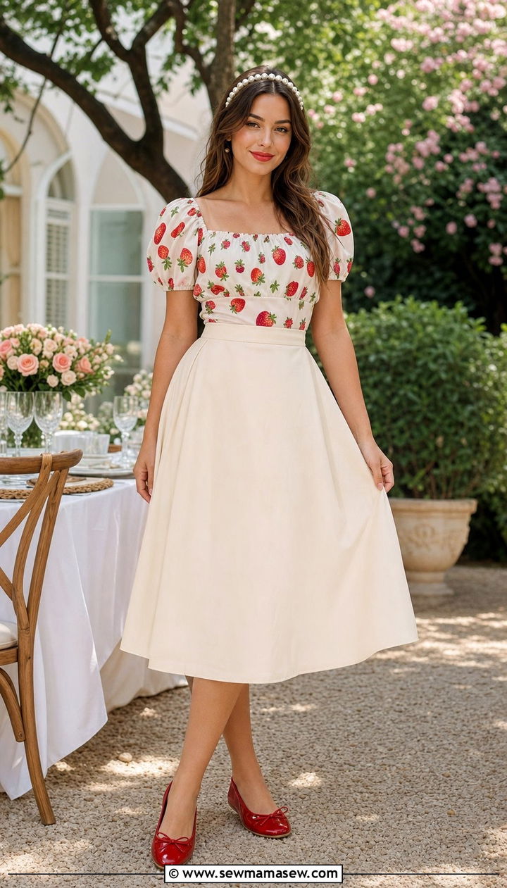 Strawberry Puff Sleeve Top and Skirt - 25 Strawberry girl outfits