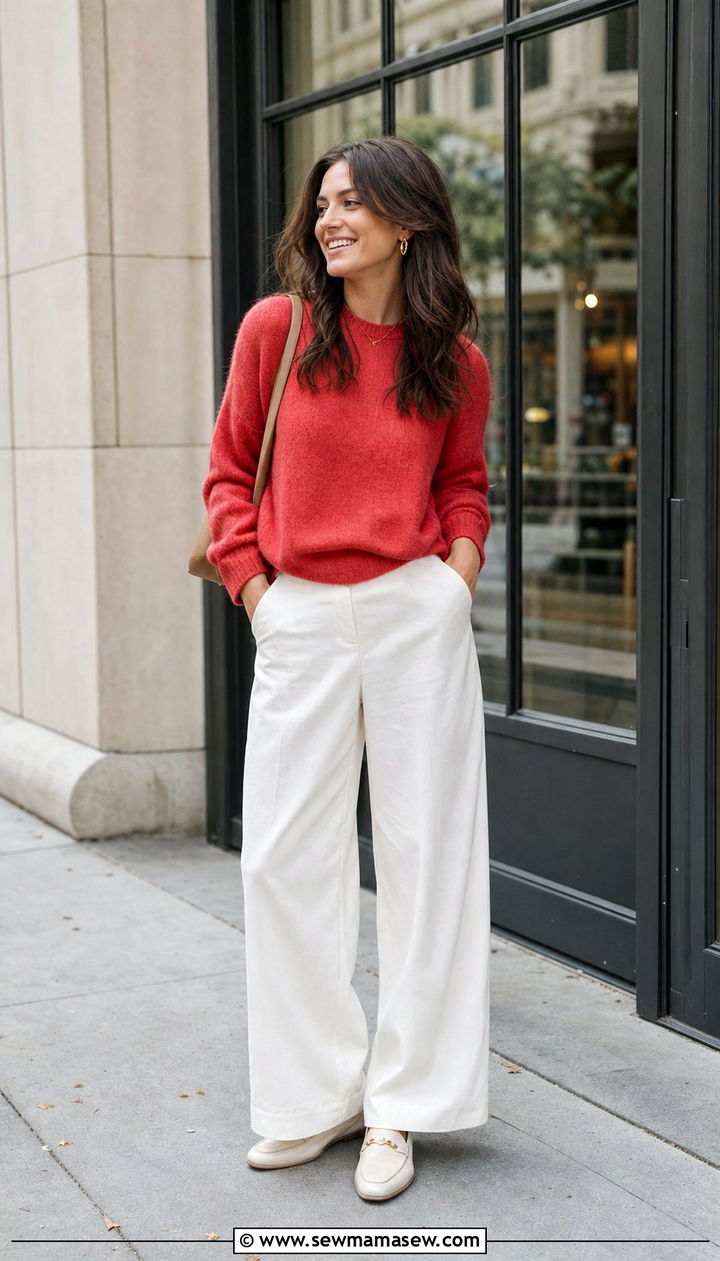 Strawberry Red Sweater and White Pants - 25 Strawberry girl outfits