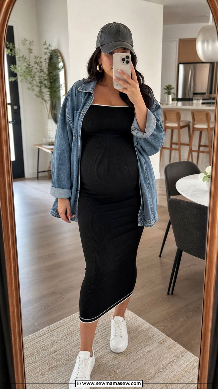 Stretchy Bodycon Dress With Sneakers - 25 Brunch outfit ideas pregnant