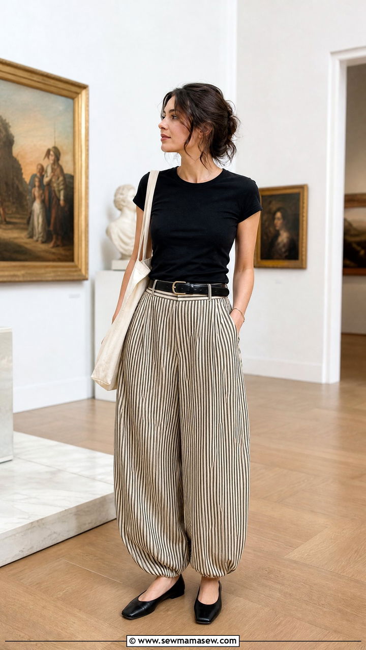 Striped Balloon Pants Outfit - 25 classy balloon pants outfits