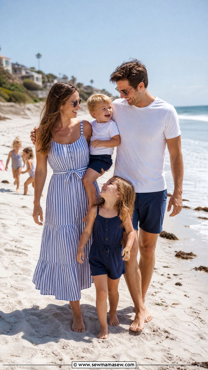 Striped Beach Family Outfit - 30 Family beach photo outfit ideas