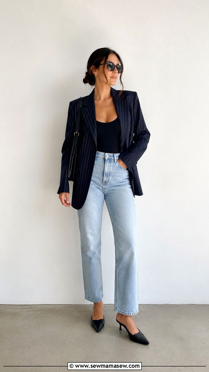 Striped Blazer With High Waisted Jeans Outfit - 30 High waisted jeans outfit ideas with a blazer