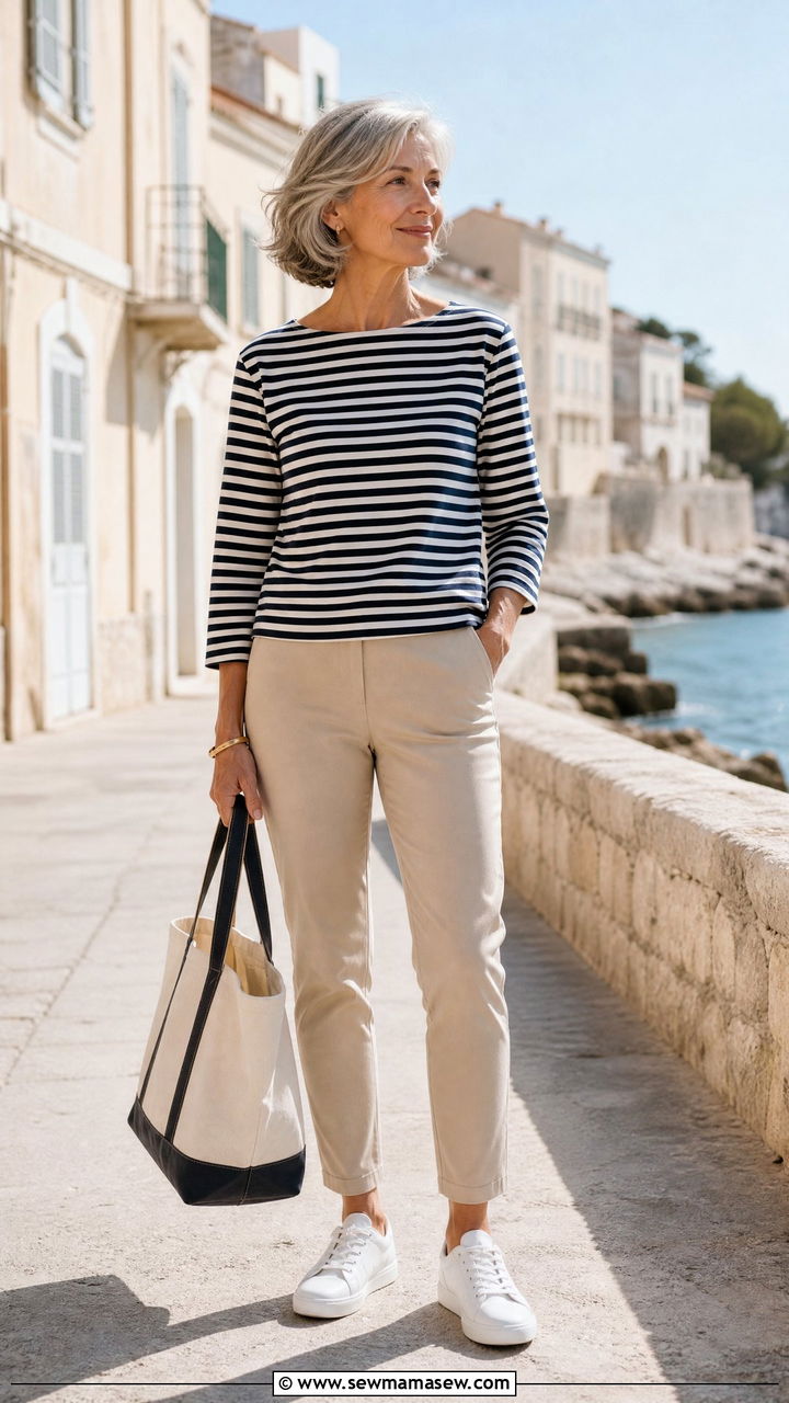 Striped Breton Tee With Ankle Pants - 30 Minimalist outfits for women over 50