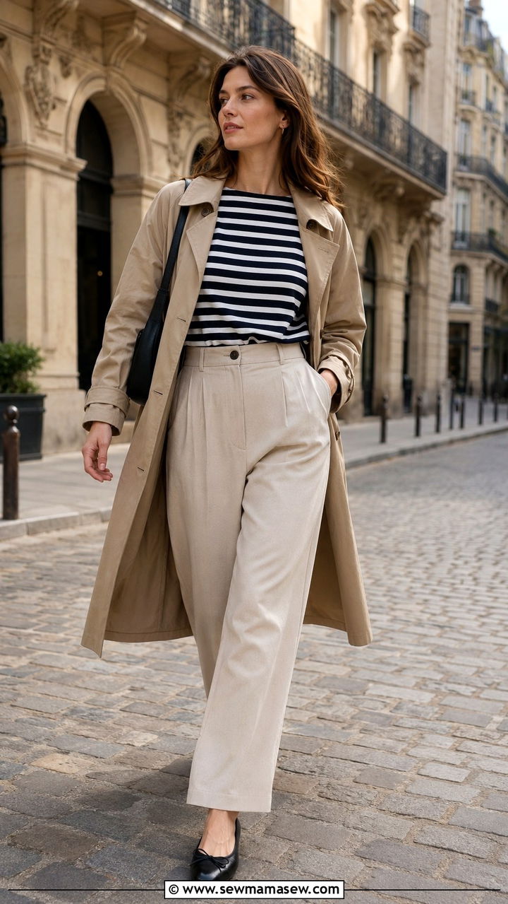 Striped Breton Top With Wide Leg Trousers and Ballet Flats - 30 casual preppy outfits