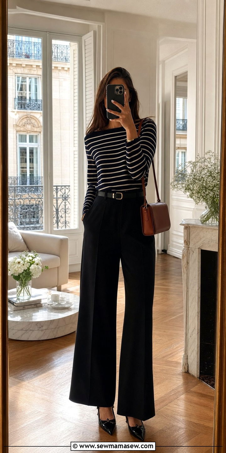 Striped Breton Top and Trousers Paris Outfit - 25 Europe travel outfits Pinterest