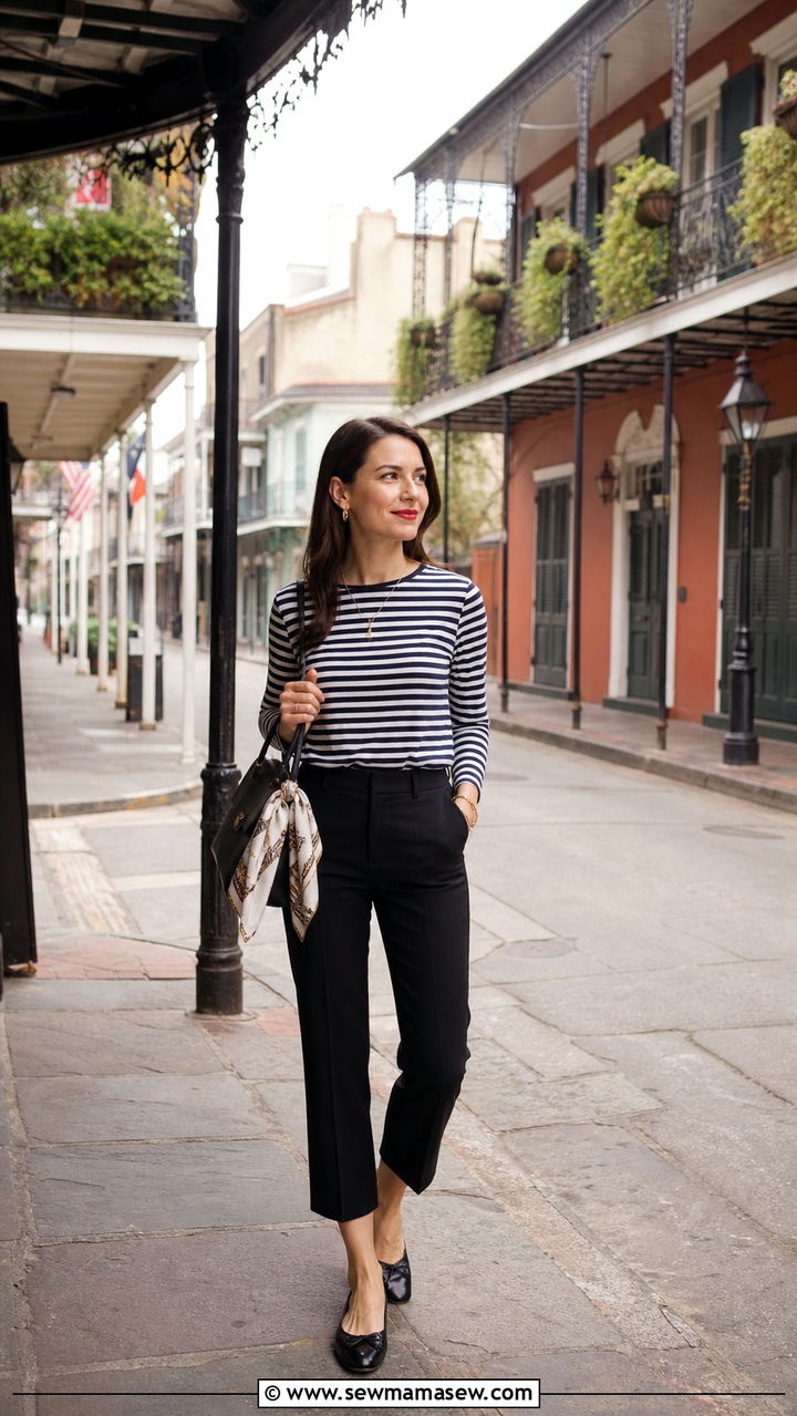 Striped Breton Top with Cropped Trousers for a Classic French Quarter Look - 40 What to wear in New Orleans