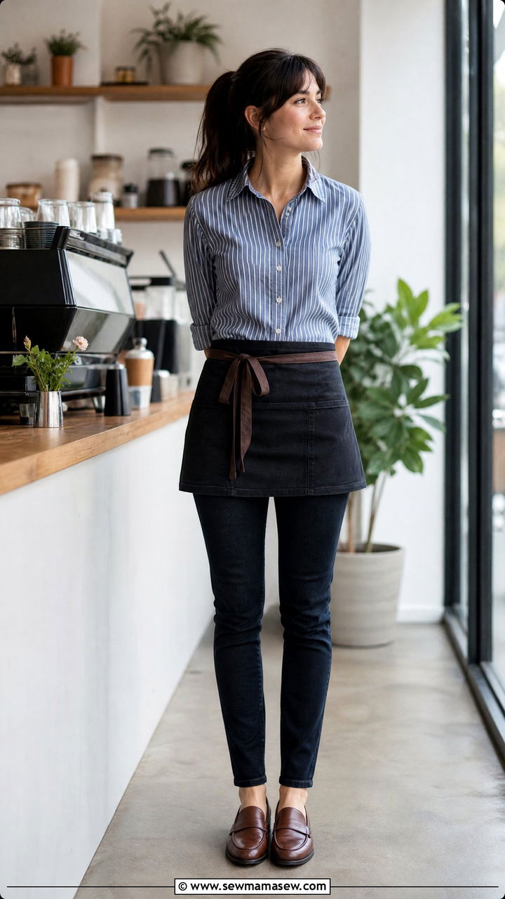 Striped Button Down And Dark Jeans With Loafers - 30 Summer outfit ideas for barista