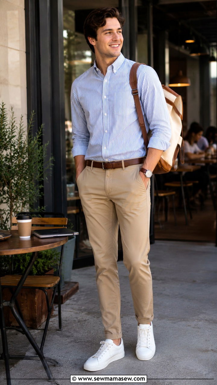 Striped Button Down Shirt and Chinos Casual MBA Outfit - 30 MBA student outfit ideas