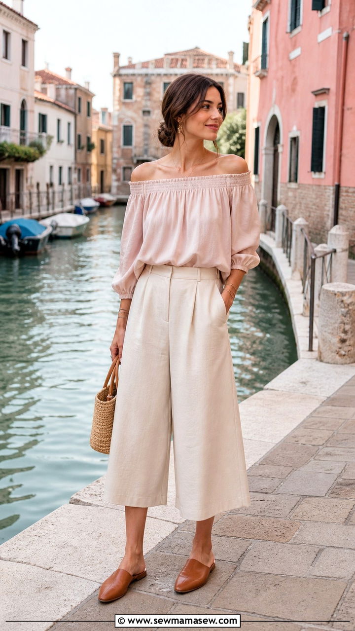 Striped Button Down Shirt and Jean Shorts - 40 Italy outfit ideas