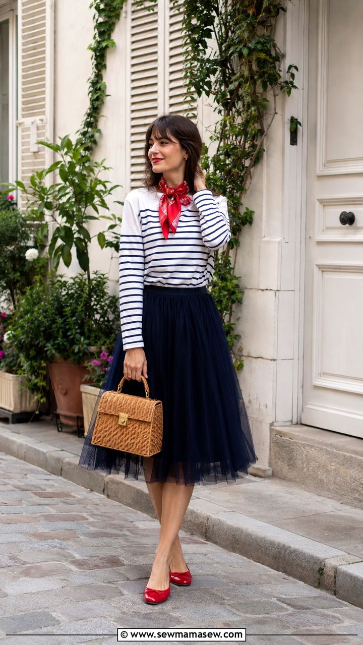 Striped Button Down With Navy Tulle Skirt - 20 Tulle skirt outfit ideas with a button down