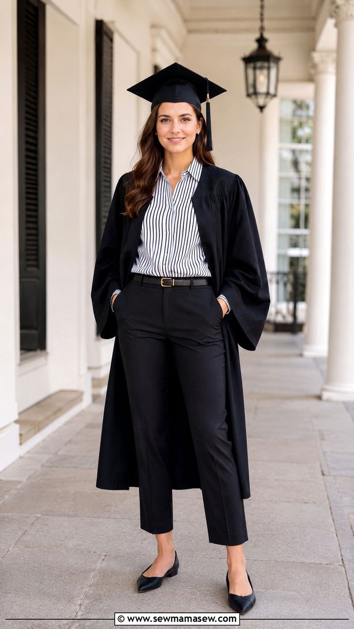 Striped Button Down with Cropped Trousers - 30 Graduation cap and gown outfit ideas