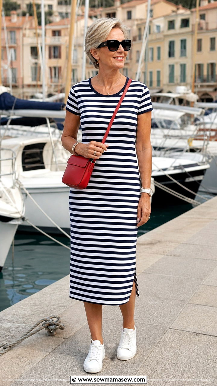 Striped Cotton Midi Dress Summer Outfit - 40 Summer outfit ideas for women over 60 2026