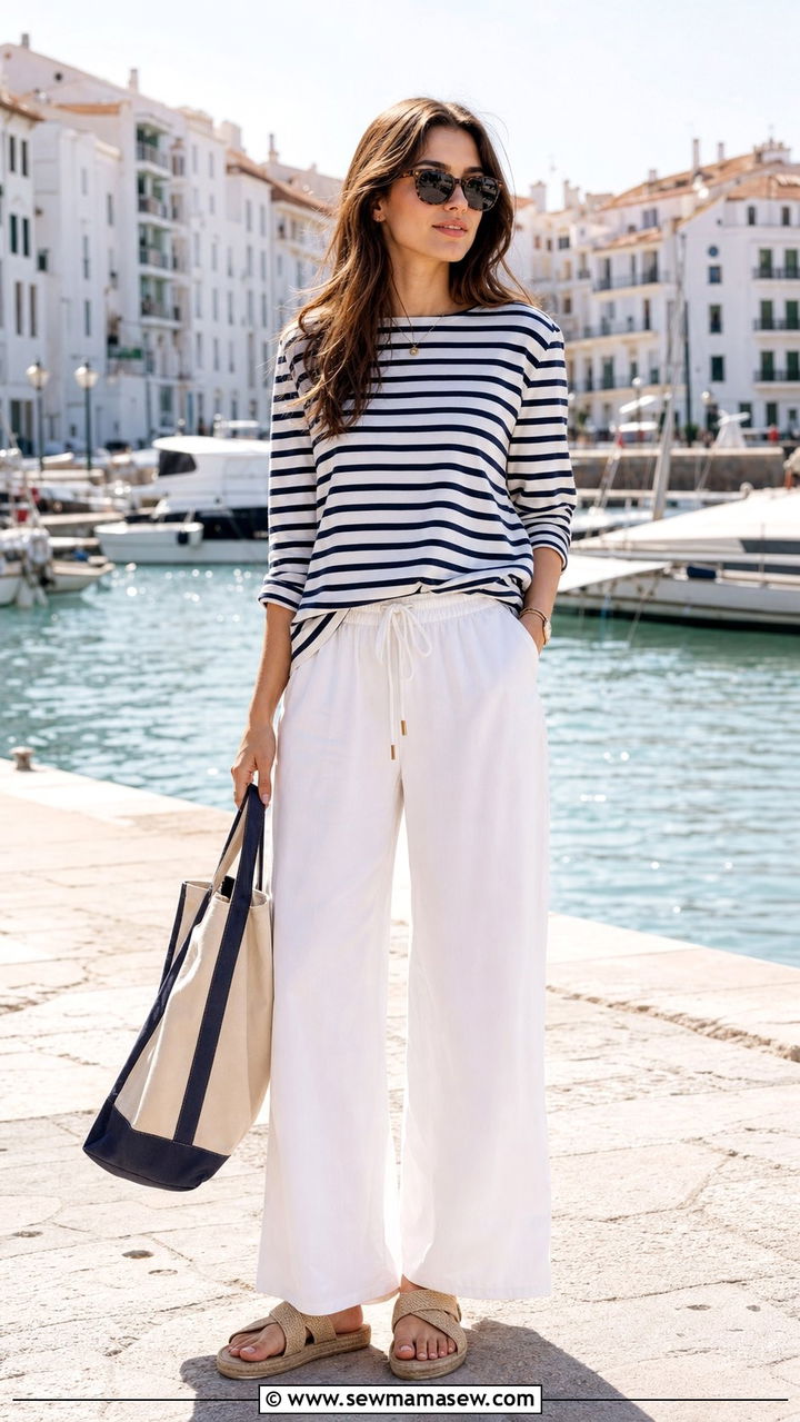 Striped Cotton Shirt and Relaxed Wide Leg Pants - 25 Summer outfits for dry heat