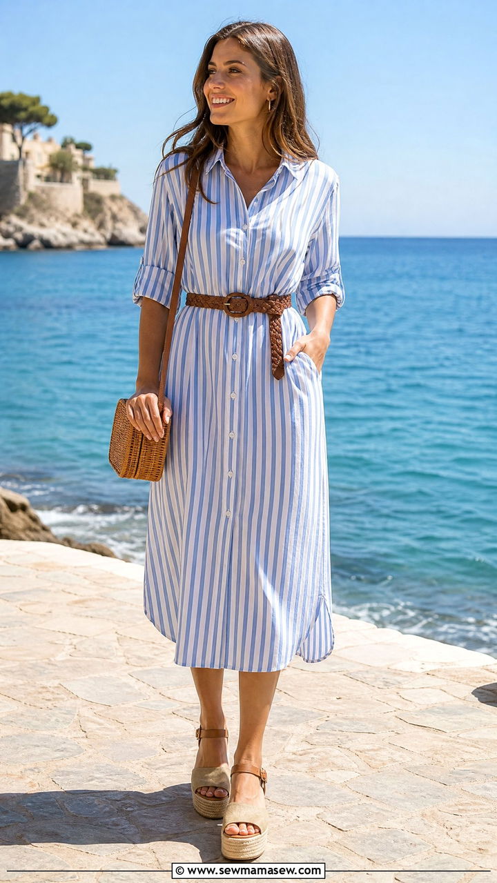 Striped Cotton Shirtdress With Platform Espadrilles - 25 How to style espadrilles