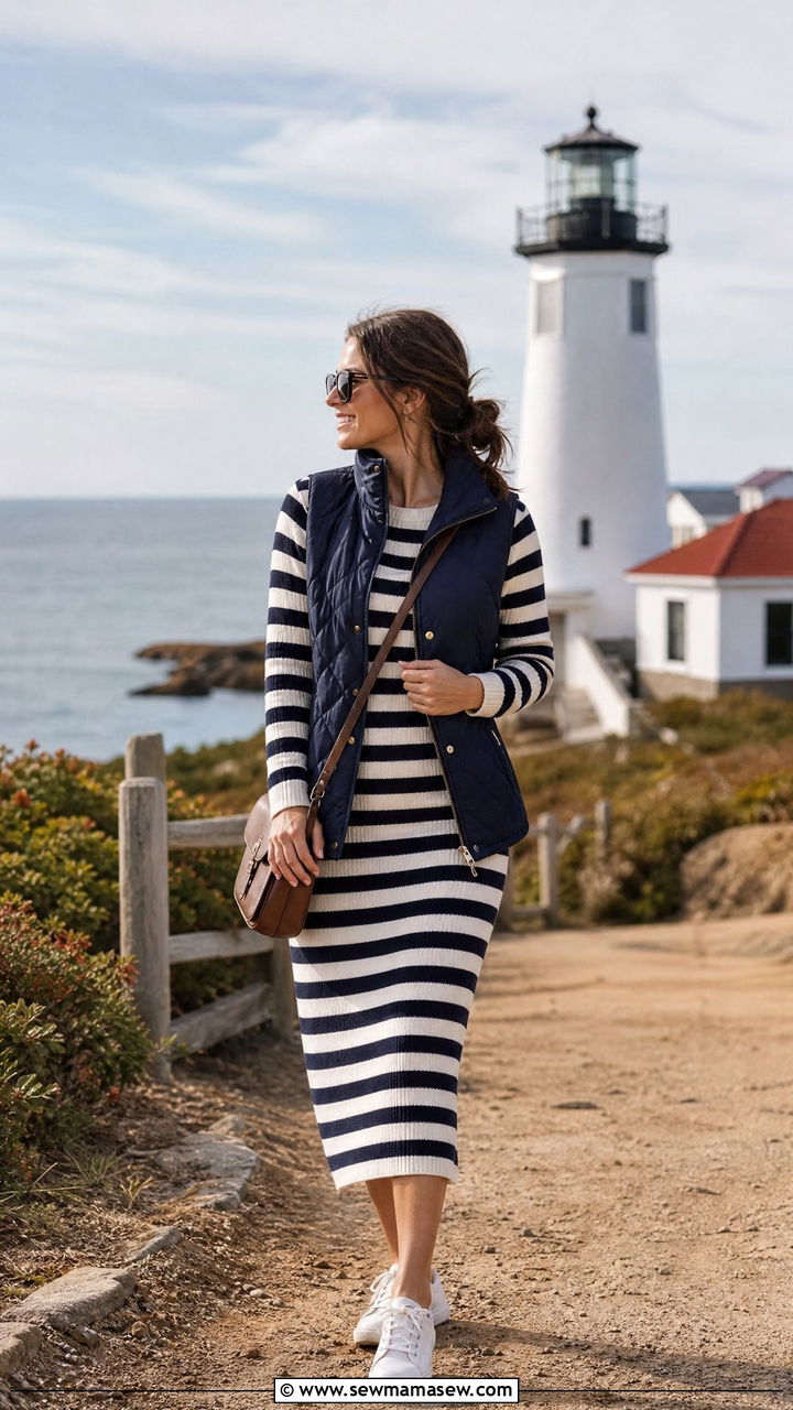 Striped Knit Dress Cape Cod Lighthouse - 25 Old money outfit ideas for Cape Cod
