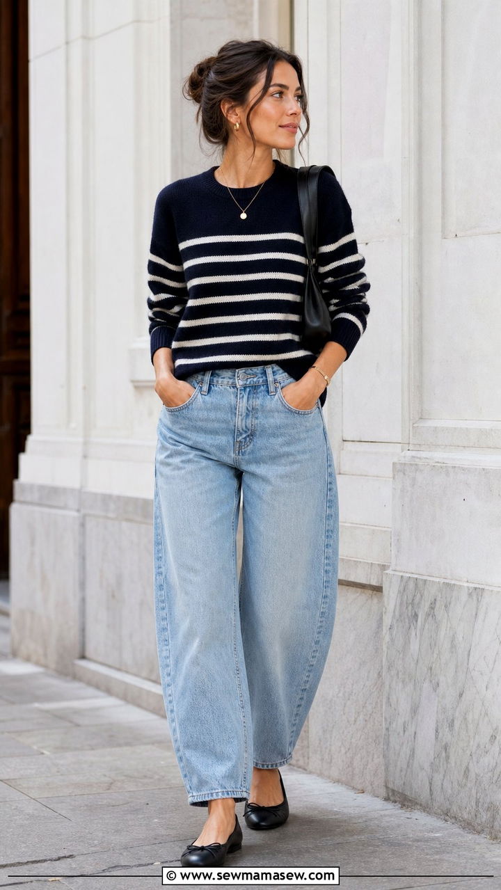 Striped Knit Top With Barrel Leg Jeans - 25 Spring ootd ideas
