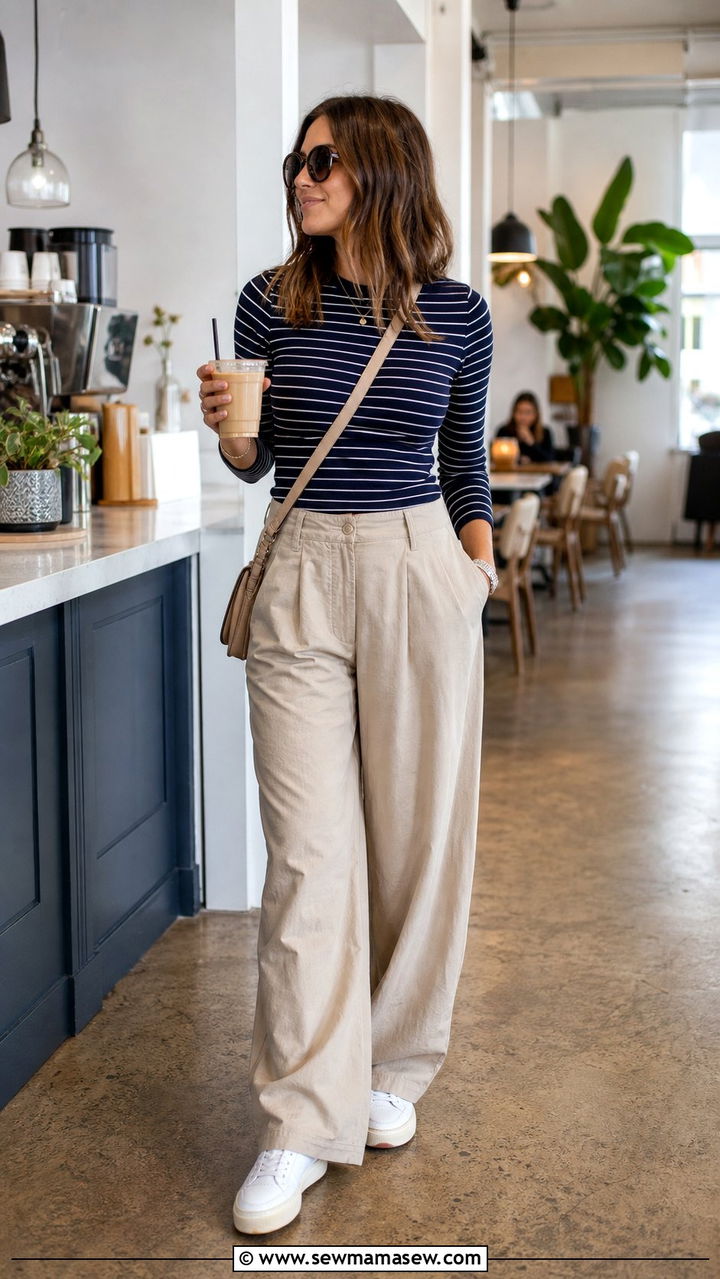 Striped Knit Top With Neutral Balloon Pants Outfit - 35 balloon pants outfits ideas