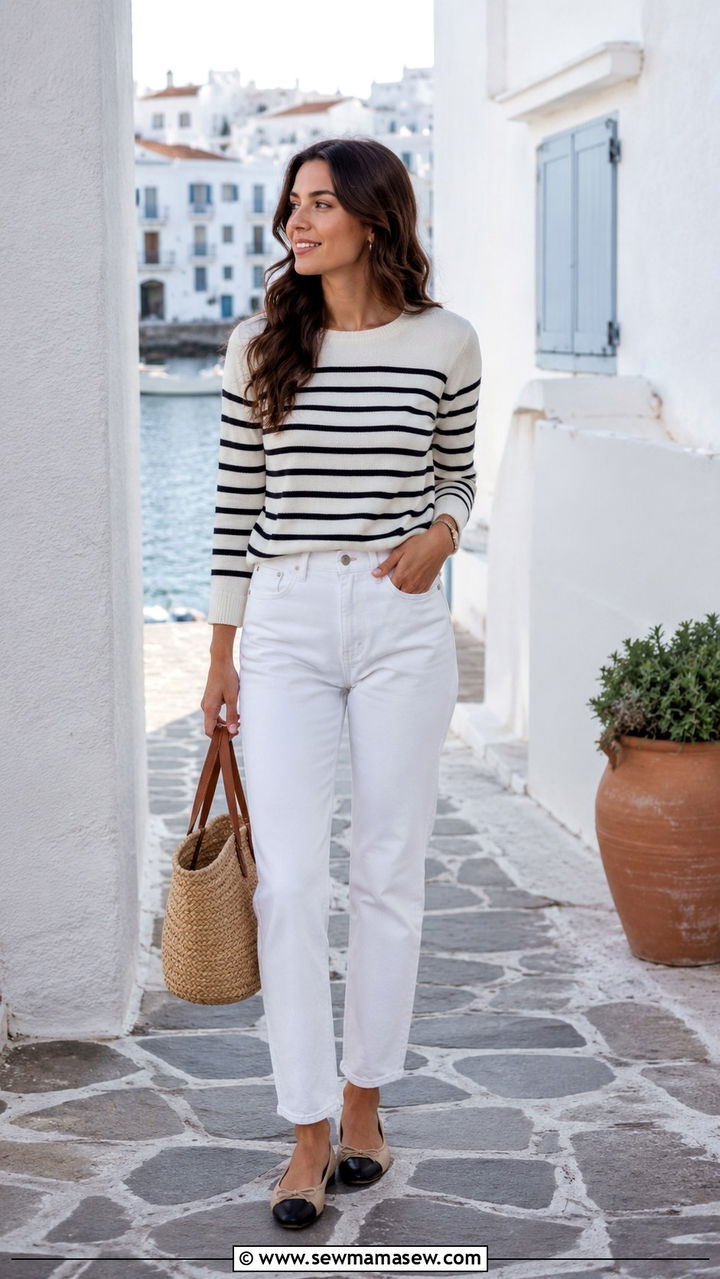 Striped Knit Top With White Jeans And Ballet Flats - 20 Simple spring outfit ideas 2026