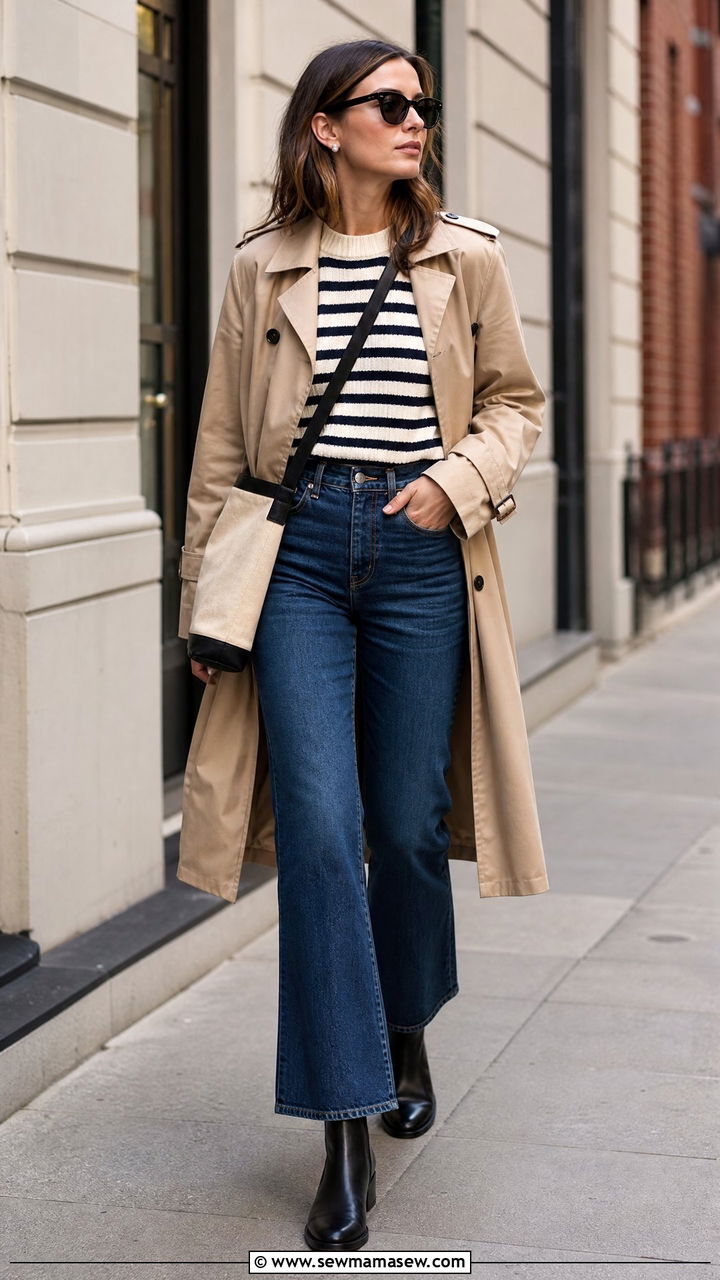 Striped Knit Top with Flare Jeans and Chelsea Boots - 30 Flare jeans outfit ideas with boots