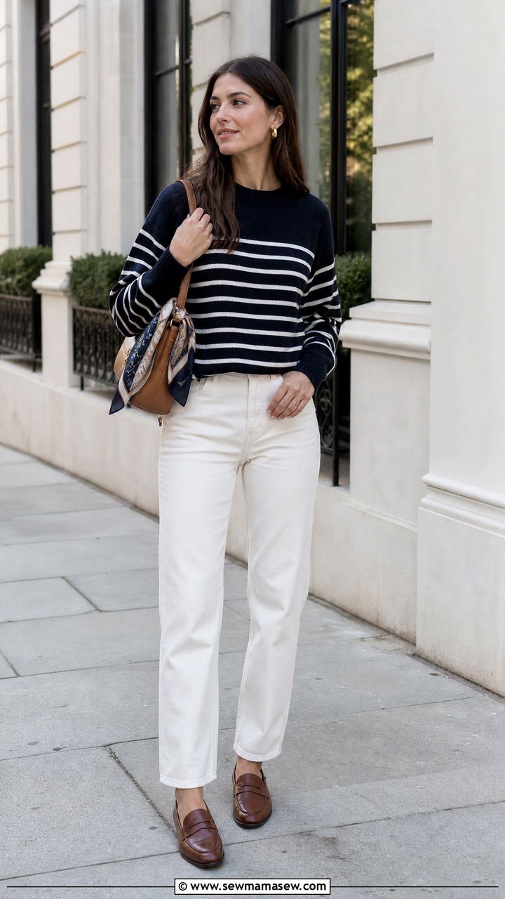 Striped Knit with White Jeans - 25 fashion inspo outfits for women