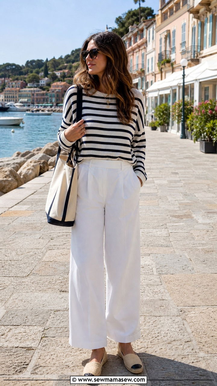 Striped Knit with White Wide Leg Pants Milan - 40 What to wear in Milan