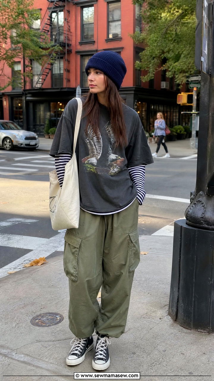 Striped Long Sleeve Layered Under Graphic Tee - 25 Indie girl outfit ideas 2026