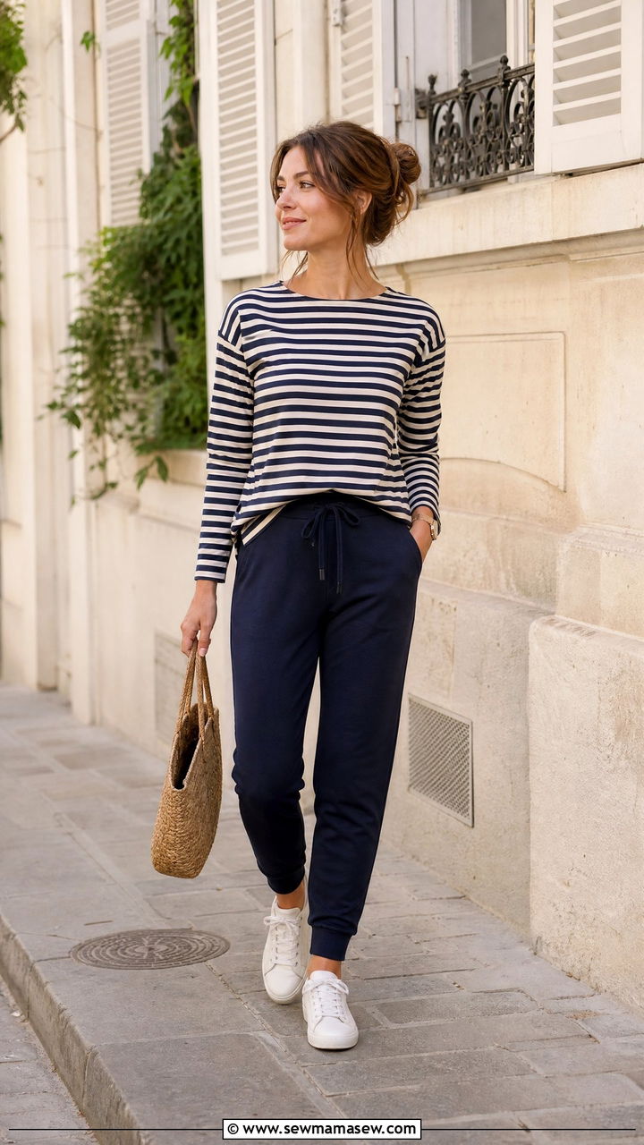 Striped Long Sleeve Tee and Joggers Petite - 25 Loungewear outfit ideas petite