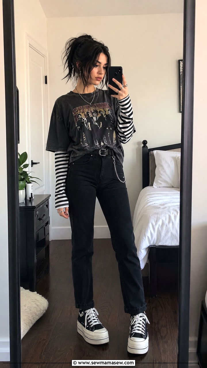 Striped Long Sleeve Under Band Tee - 35 E-girl outfit ideas