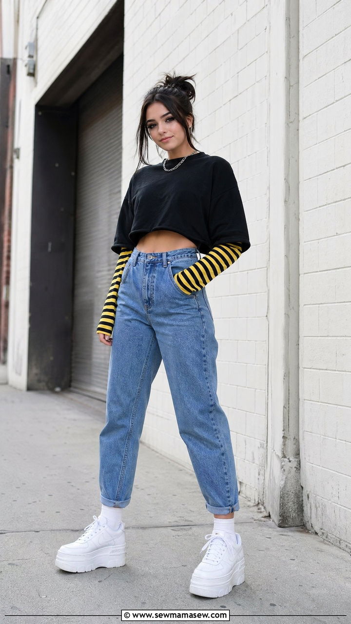Striped Long Sleeve Under Sweatshirt - 35 E-girl outfit ideas