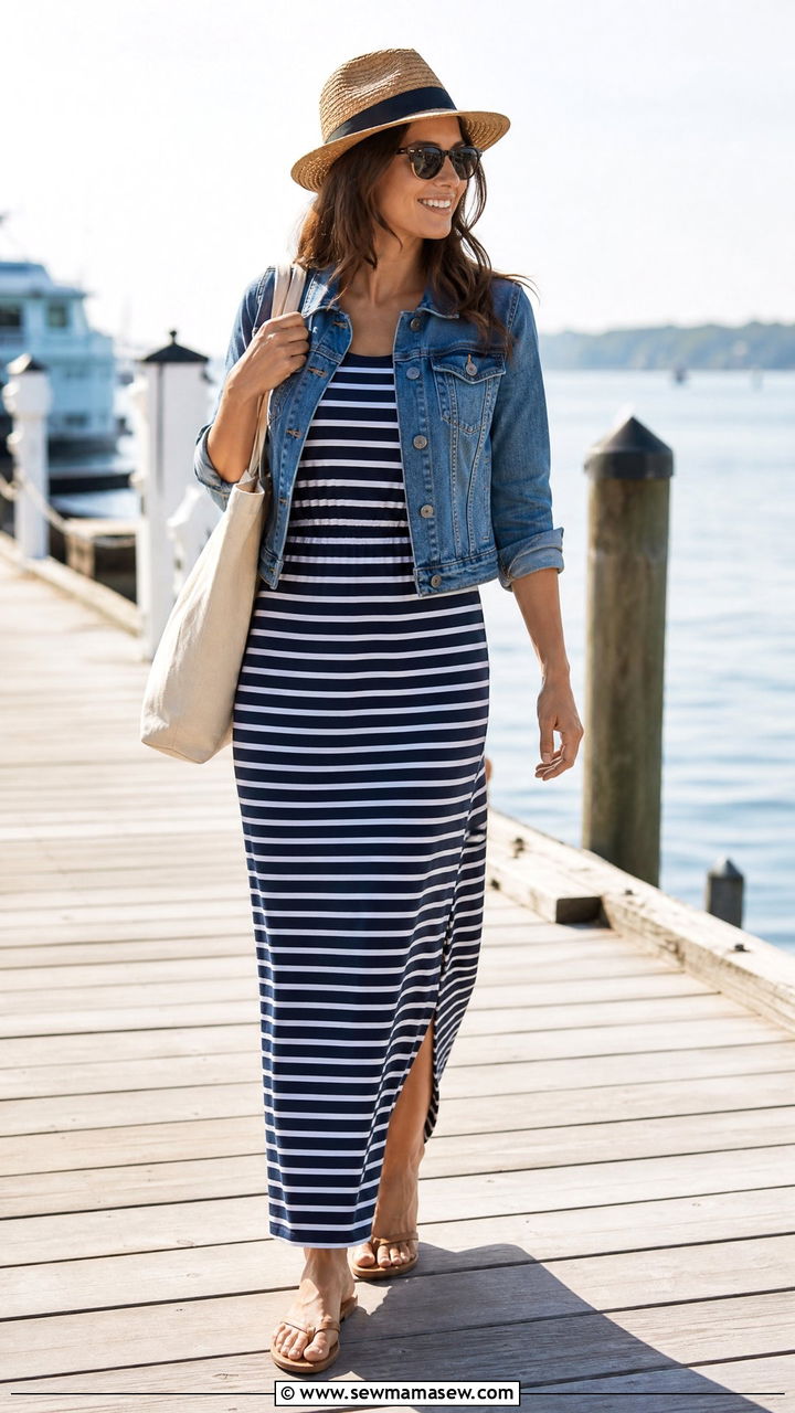 Striped Maxi Dress Beach Outfit - 30 modest beach vacation outfit ideas