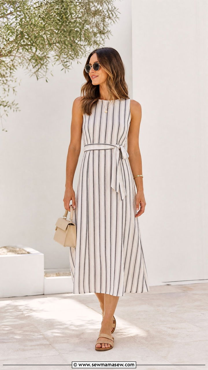 Striped Midi Dress Spring Outfit For Tummy - 20 spring outfits for women with tummy