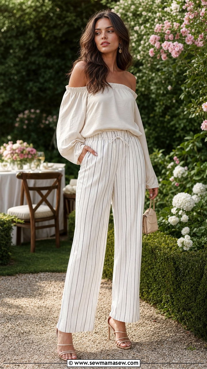 Striped Pajama Set With Off Shoulder Top - 25 Striped pajama set outfit ideas