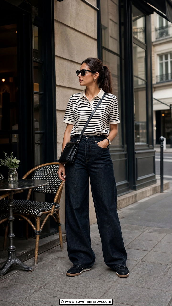 Striped Polo with Dark Denim - 40 Spring vacation outfits