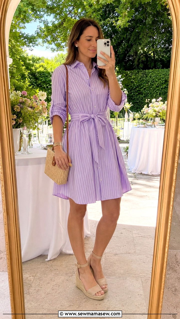 Striped Poplin Shirt Dress With Espadrille Wedges - 30 Spring outfits with shirt dresses
