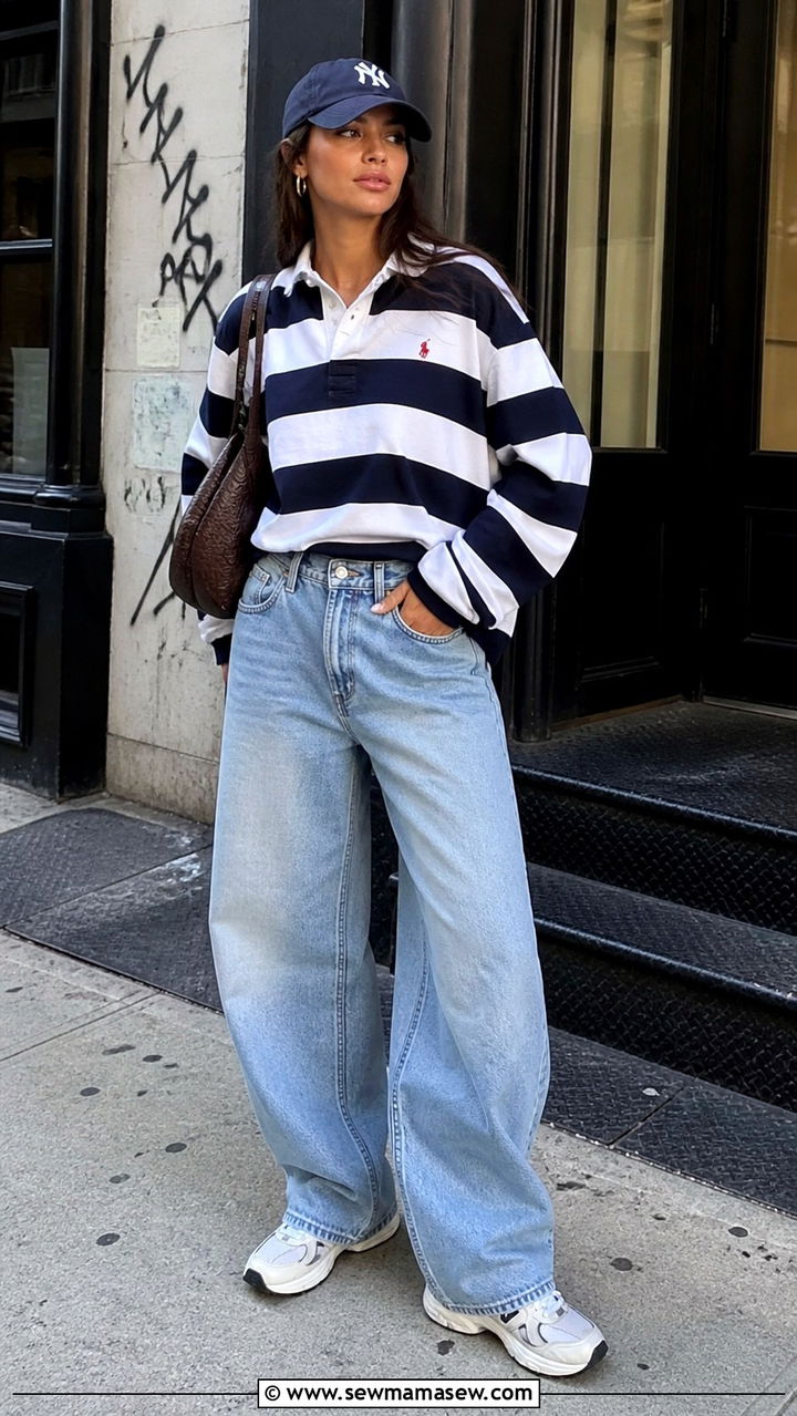 Striped Rugby Shirt and Baggy Jeans Spring 2026 - 40 spring outfits 2026