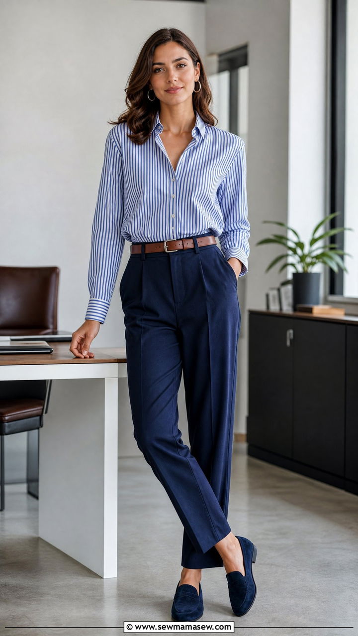 Striped Shirt And High Waist Trousers - 35 Minimalist outfit ideas for work
