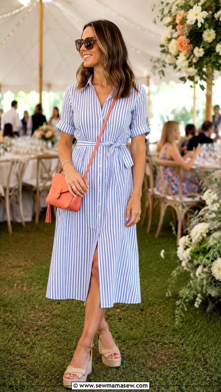 Striped Shirt Dress And Platform Sandals - 30 Tent wedding guest outfit ideas