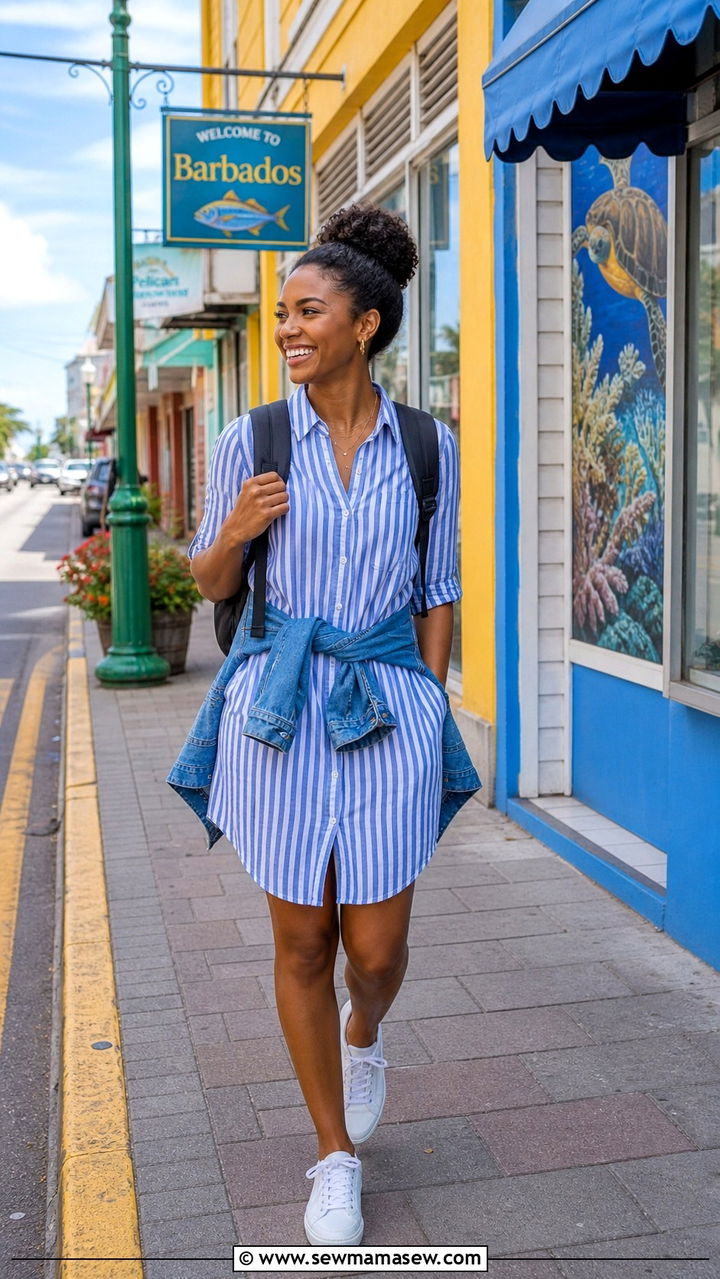 Striped Shirt Dress With Canvas Sneakers - 40 What to wear in Barbados