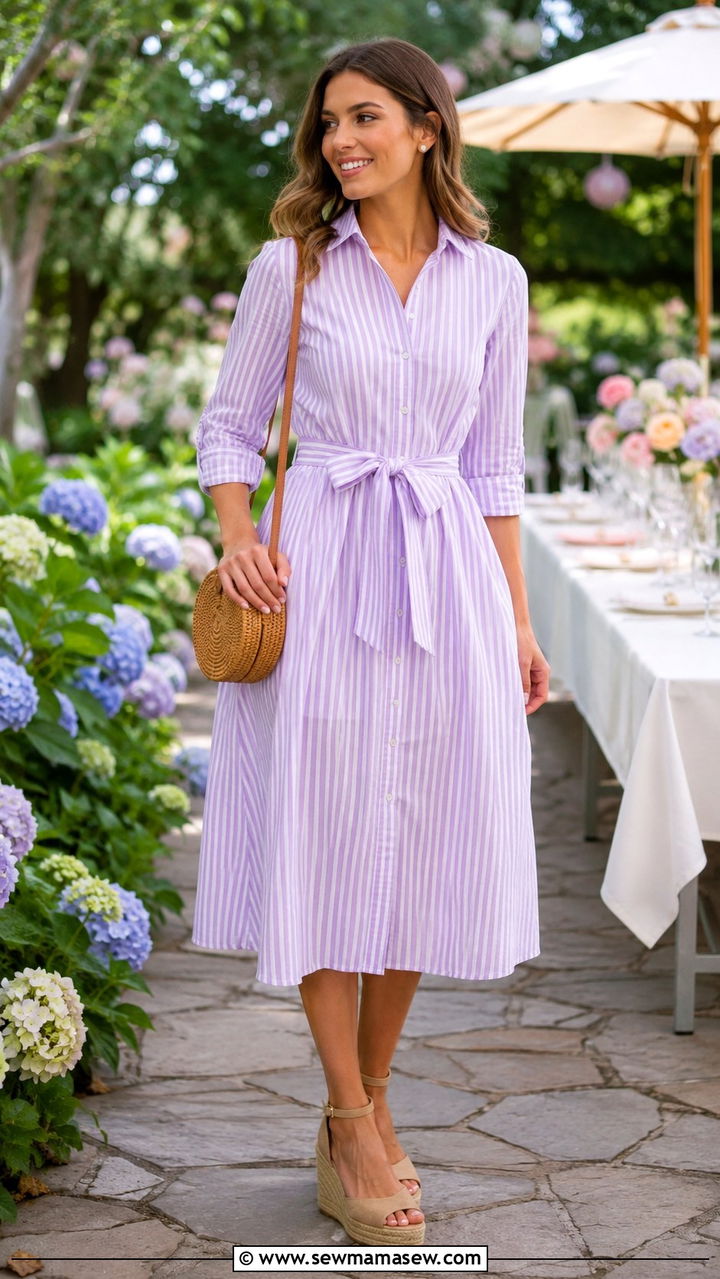 Striped Shirt Dress With Espadrille Wedges - 30 shirt dress outfit ideas for women