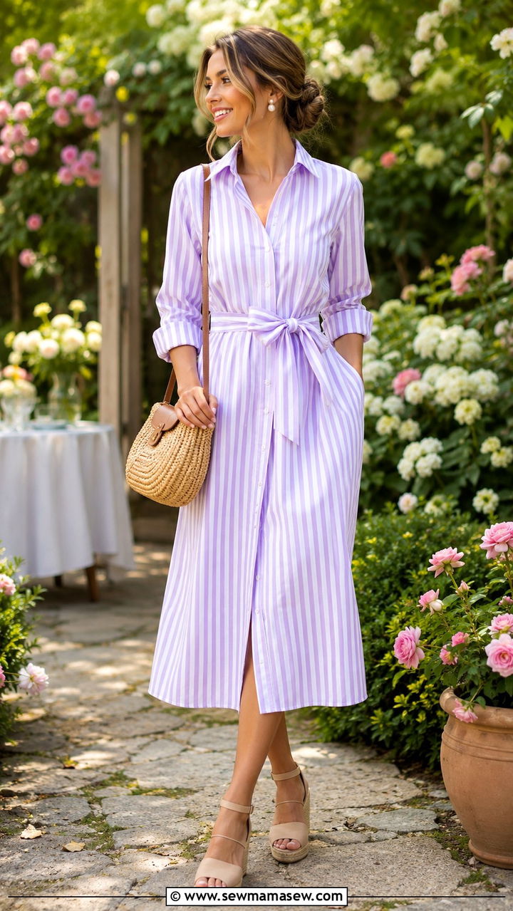 Striped Shirt Dress With Espadrilles - 30 shirt dress outfit ideas
