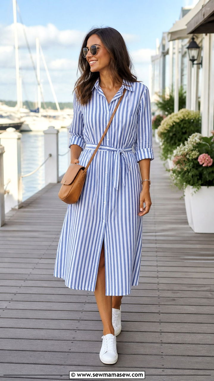 Striped Shirt Dress With White Sneakers Outfit - 40 dress outfits