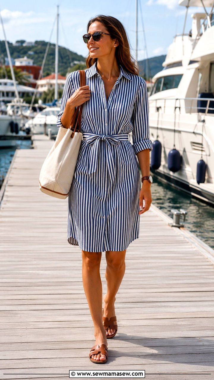 Striped Shirt Dress and Flat Sandals - 30 Resort wear outfit ideas Caribbean
